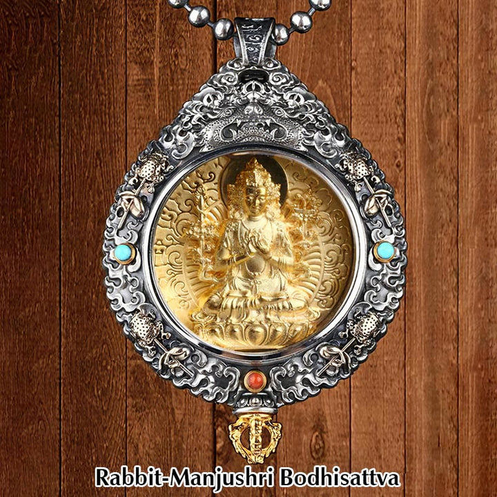 Buddha Stones, chinesisches Sternzeichen, Natal-Buddha, Thangka, neun Paläste, acht Diagramme, Reichtum, drehbarer Halsketten-Anhänger - Rabbit-Manjushri Bodhisattva - image 5