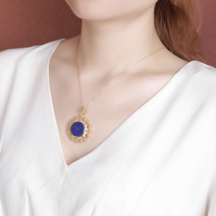 Buddha Stones 925 Sterling Silber vergoldet Lazurite Positive Halskette Anhänger - image 4