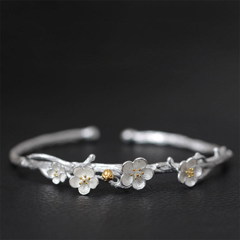 Buddha Stones 925 Sterling Silber Pflaumenblüten-Segen-Armband, verstellbarer Armreif - image 12