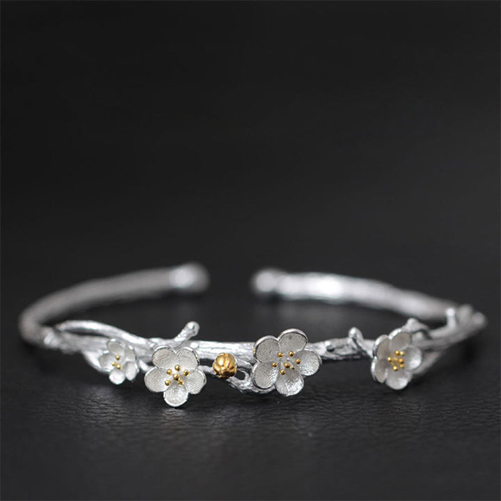 Buddha Stones 925 Sterling Silber Pflaumenblüten-Segen-Armband, verstellbarer Armreif - image 12