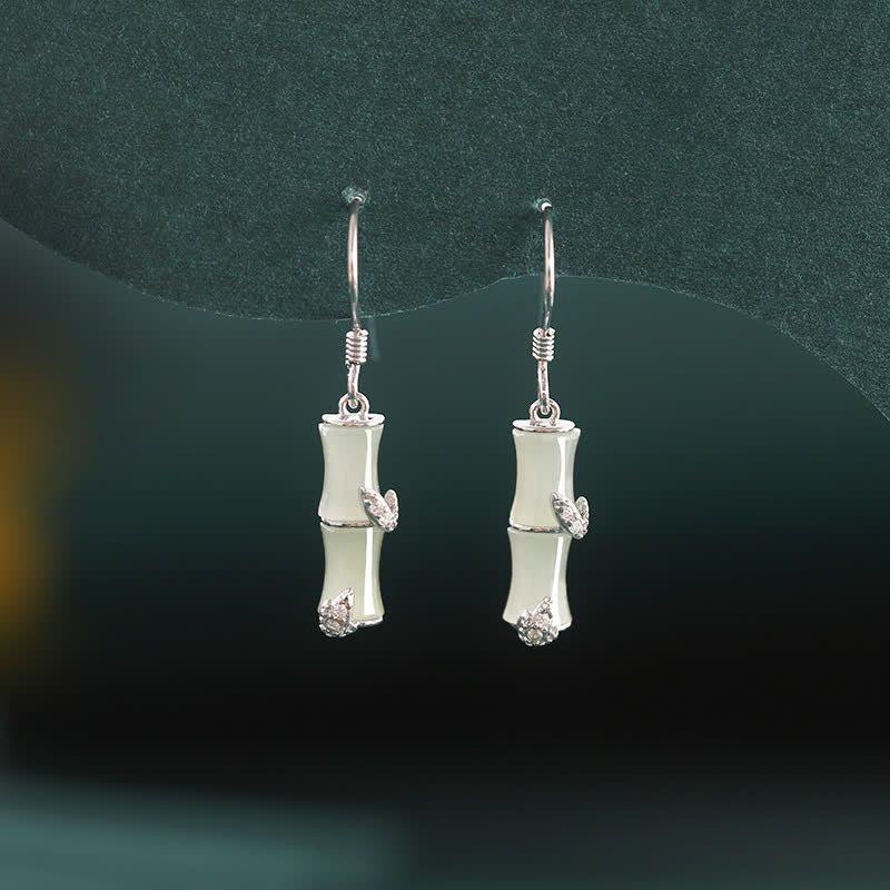 925 Sterling Silber Hetian Jade Chrysoberyll Katzenauge Roter Achat Bambus Glück Tropfen Ohrringe - image 8