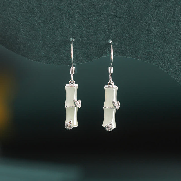 925 Sterling Silber Hetian Jade Chrysoberyll Katzenauge Roter Achat Bambus Glück Tropfen Ohrringe - image 8