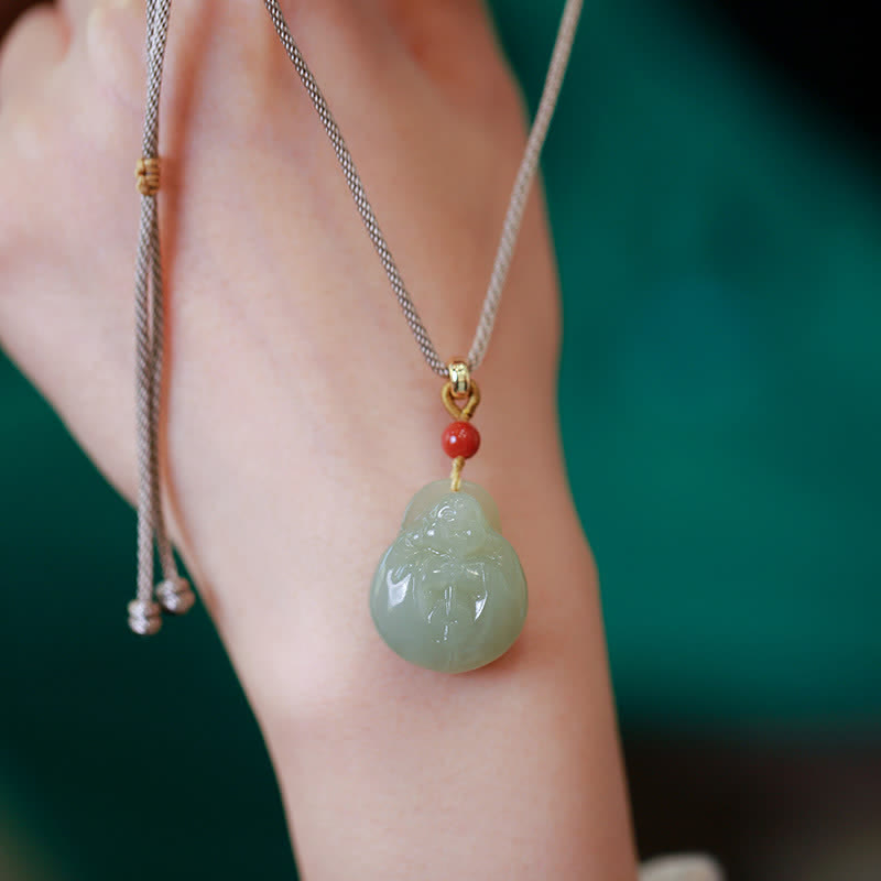 Lachender Buddha Hetian Jade Reichtum Wohlstand String Halskette Anhänger - image 3