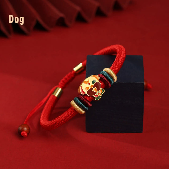 Buddha Stones Handgefertigtes geflochtenes rotes Armband aus 925er-Sterlingsilber, Jahr des Drachen, niedliches chinesisches Sternzeichen, Glück - Hund (Handgelenkumfang 14–19 cm) - image 19