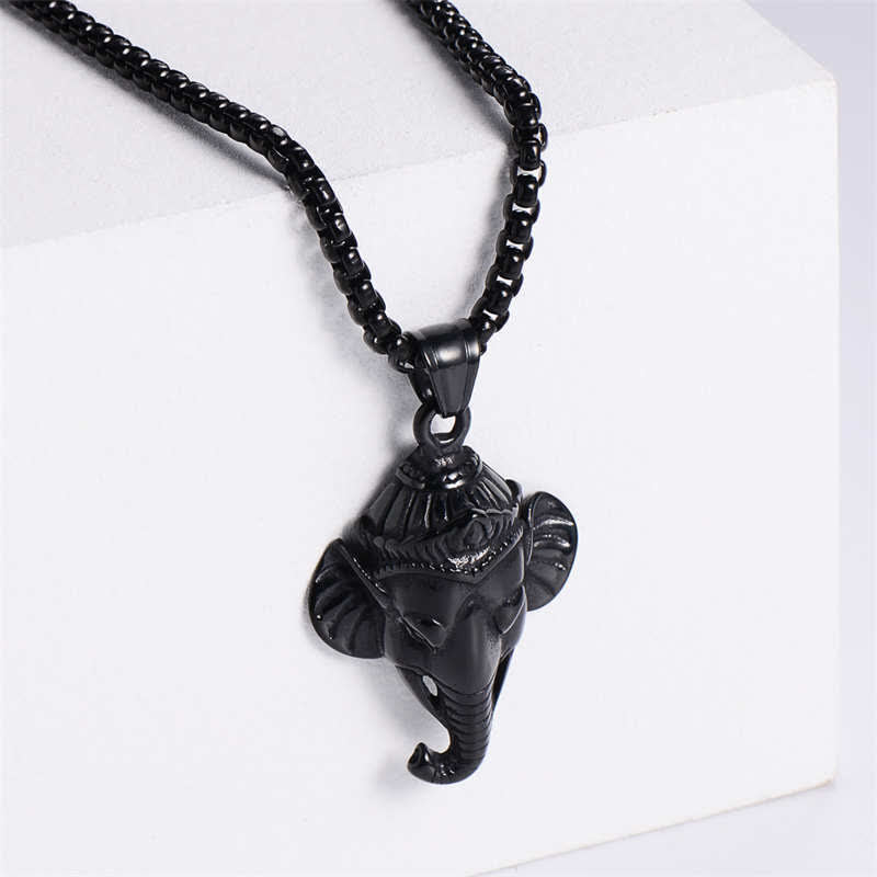 Ganesh Ganpati Elefant Titan Stahl Schutz Anhänger Halskette - Schwarz - image 7