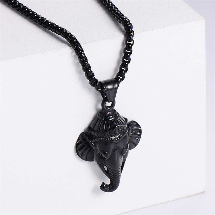 Ganesh Ganpati Elefant Titan Stahl Schutz Anhänger Halskette - Schwarz - image 7
