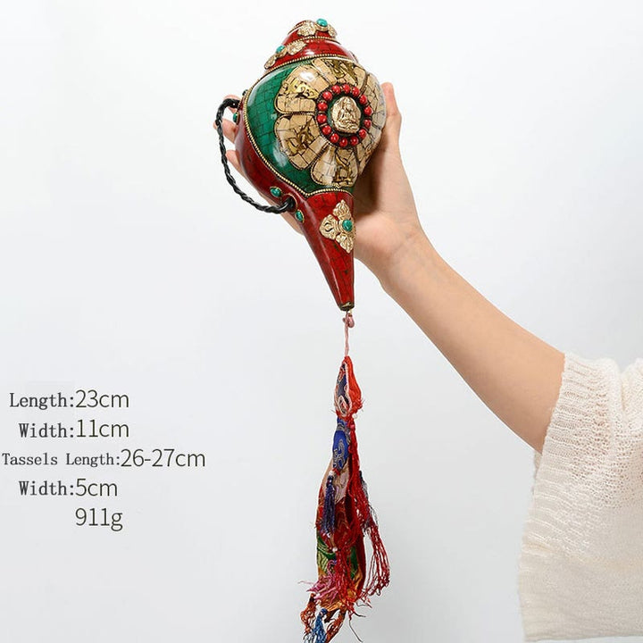 Tibetische handgemachte Shankha Om Mani Padme Hum Buddha Avalokitesvara Türkis Muschel Muschel positive Dekoration - Om Mani Padme Hum-Vairocana Buddha 23*11cm - image 22