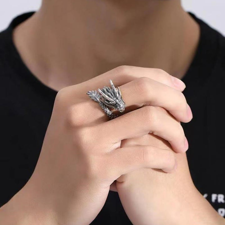 Buddha Stones 925 Sterling Silber Vintage Drachen Design Schutz Stärke verstellbarer Ring - image 2