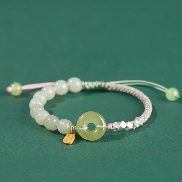 925 Sterling Silber Hetian Jade Peace Schnalle Perlen Glück Glück Charm Armband - Rosa - image 18