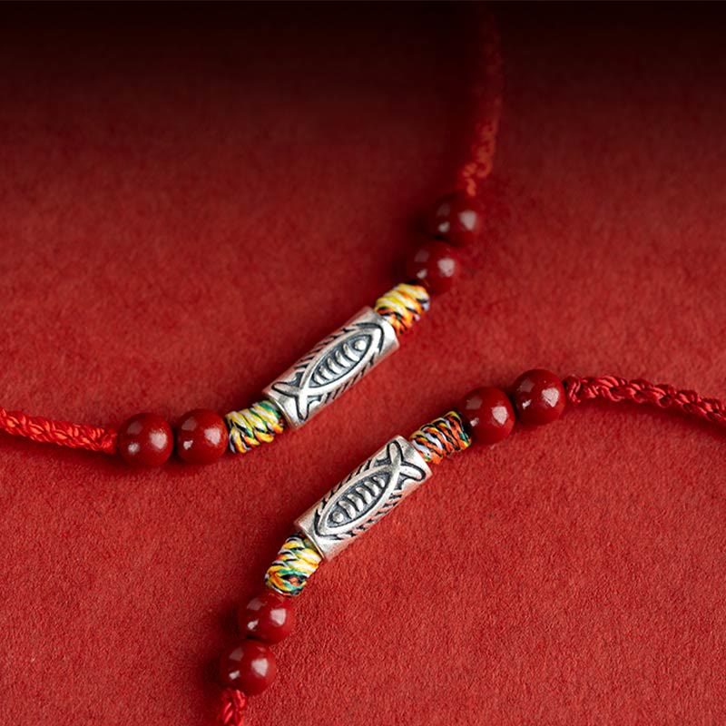 Buddha Stones Handgefertigtes geflochtenes Armband/Fußkettchen aus 925er Sterlingsilber mit Koi-Fisch- und Zinnoberperlen - image 15