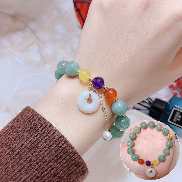 Buddha-Steine Jade Rot Achat Peace Schnalle Charm Vertrauen Armband