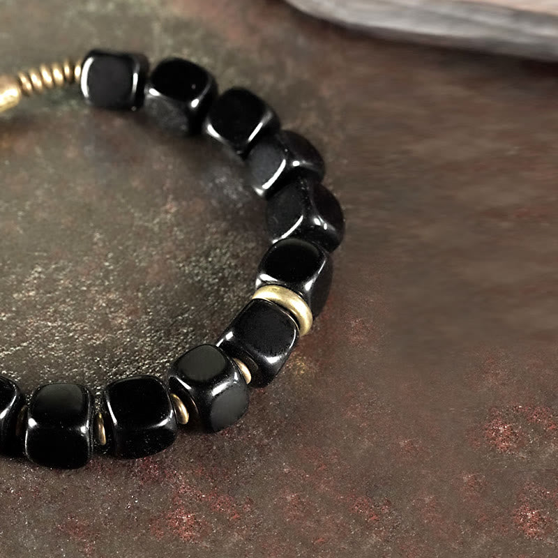 Buddha Stones Schwarzes Obsidian-Kristall-Kupfer-Stärke-Paar-Armband - image 4