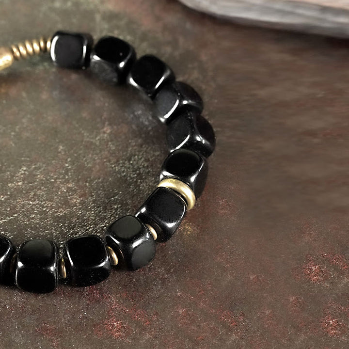 Buddha Stones Schwarzes Obsidian-Kristall-Kupfer-Stärke-Paar-Armband - image 4
