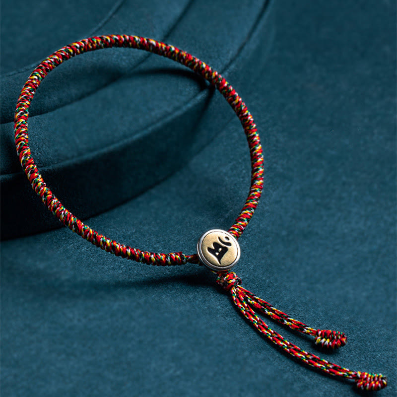Handgefertigtes Armband aus 925er Sterlingsilber mit Buddha Stones und chinesischen Tierkreiszeichen zum Schutz – farbenfrohes Seilarmband - Quastenstil - 18 cm - Hund/Schwein - image 0
