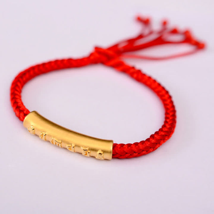 Buddha Stones 999 Sterling Silber Om Mani Padme Hum Schutz Stärke String Armband - 999 Sterlingsilber, vergoldet - Rot (Armbandgröße 16+4,5 cm) - image 19