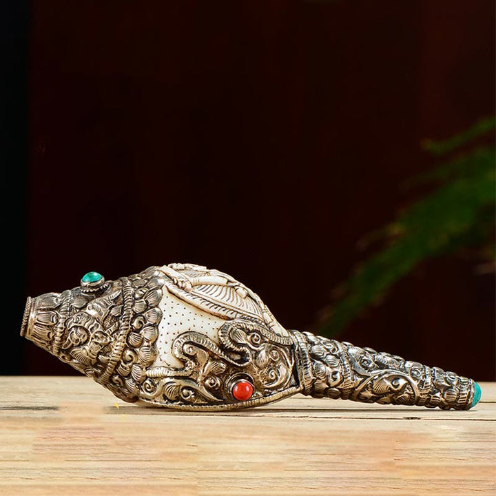 Tibetische handgefertigte gravierte Shankha-Buddha-Muschelmuschel, Reichtum, positive Dekoration - image 1