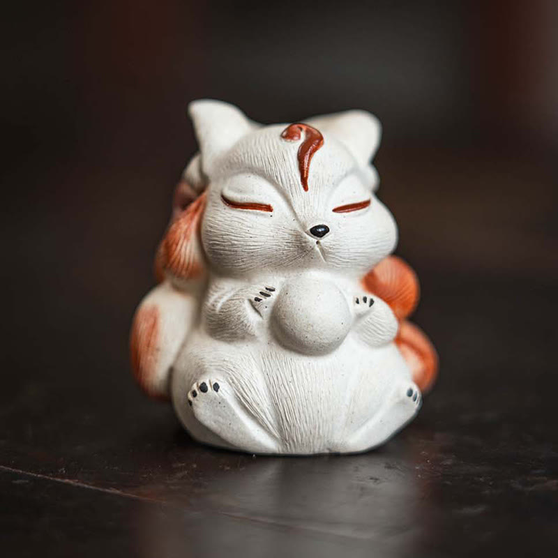 Buddha Stones, Mini-Fuchs mit neun Schwänzen, lila Ton, Glücksbringer, Schreibtisch-Dekoration