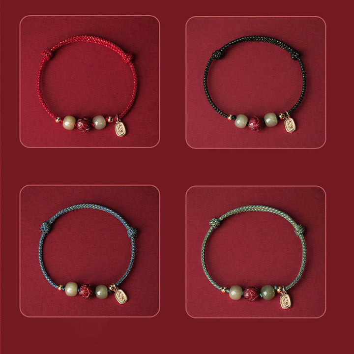 Buddha Stones 14K vergoldetes Hetian Jade Zinnober Lotus Glück handgefertigtes Seilarmband - image 14