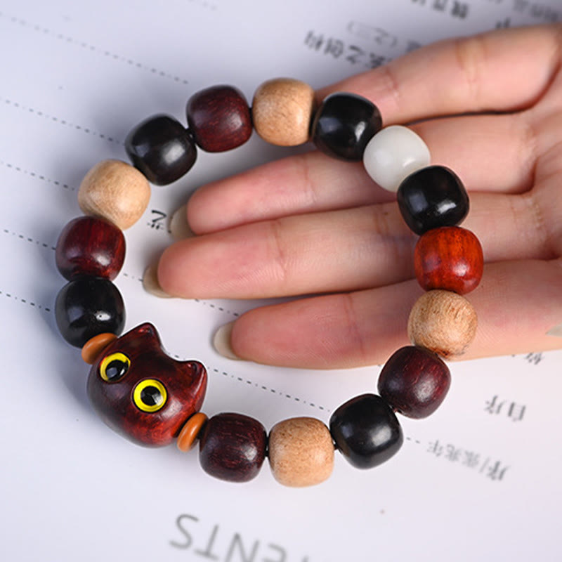 Buddha Stones, kleines Blatt, rotes Sandelholz, Ebenholz, niedliche Katze, graviertes Schutzarmband - image 14