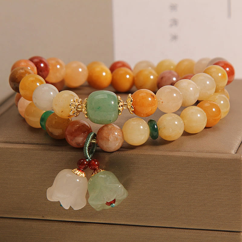 Buddha Stones Tibet Naturgoldseide Jade Doppelschicht Glocke Orchidee Glücksarmband