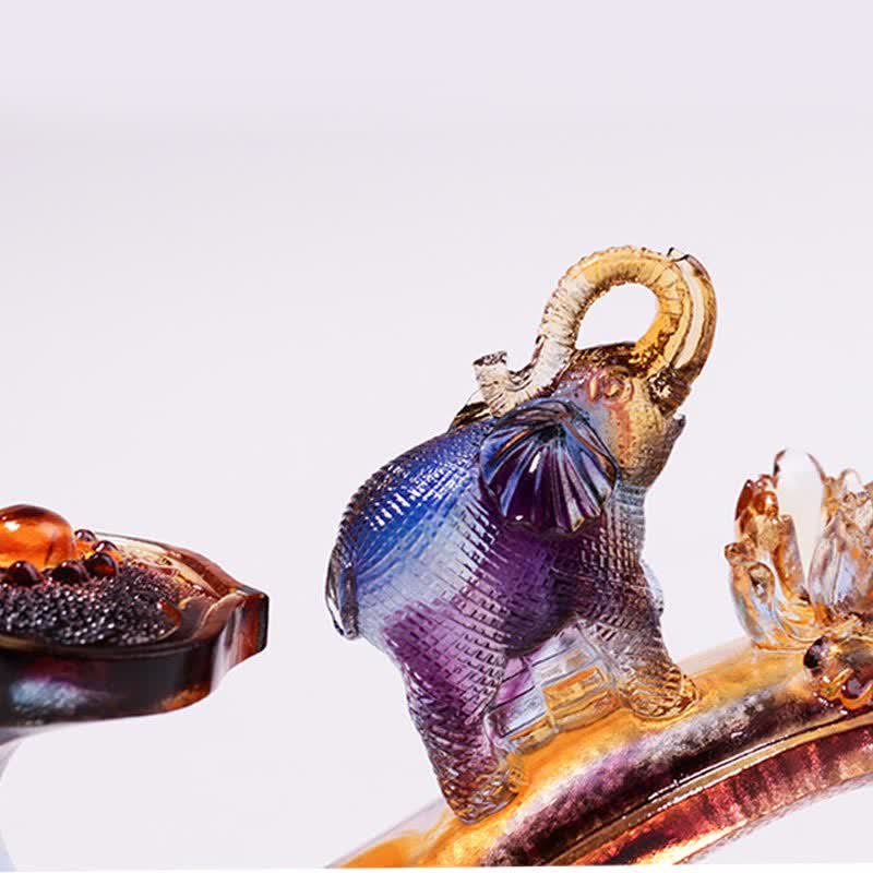 Handgefertigtes Liuli-Kristall-Ruyi-Elefant-Kunststück, Heimdekoration mit Kristallsockel - image 4