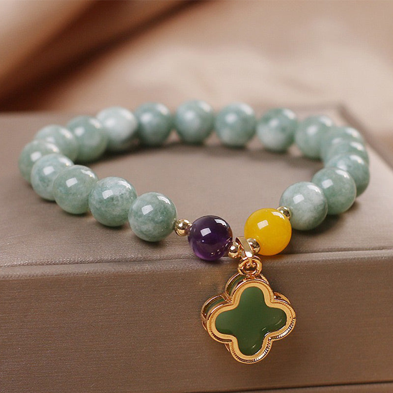 Buddha Stones Jade-Armband mit vierblättrigem Kleeblatt - image 0