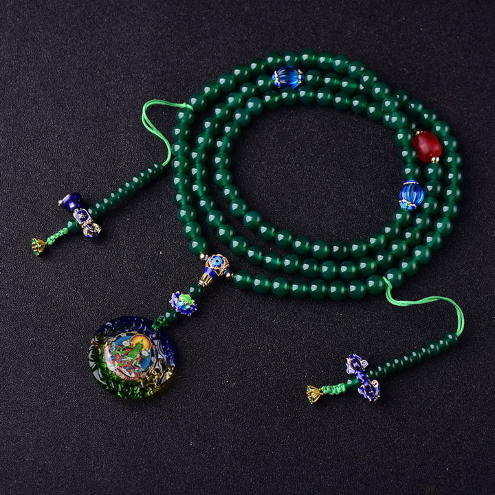 108 Mala-Perlen, natürlicher grüner Achat, Bodhisattva, grüne Tara-Manifestation, Charm-Armband