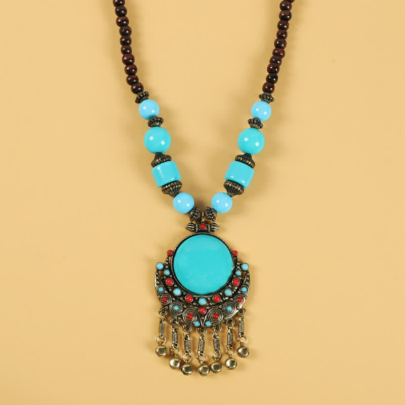 Tibetische Retro-Perlen, Quasten-Haarschmuck, Haarschmuck - Sonne Mond-Blau - image 5