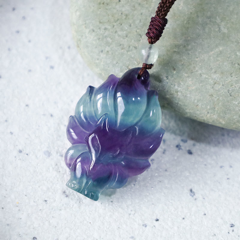 Buddha Stones Natürliche Fluorit-Goldglanz-Obsidian-Fuchs-Anhänger-Schutz-Halskette