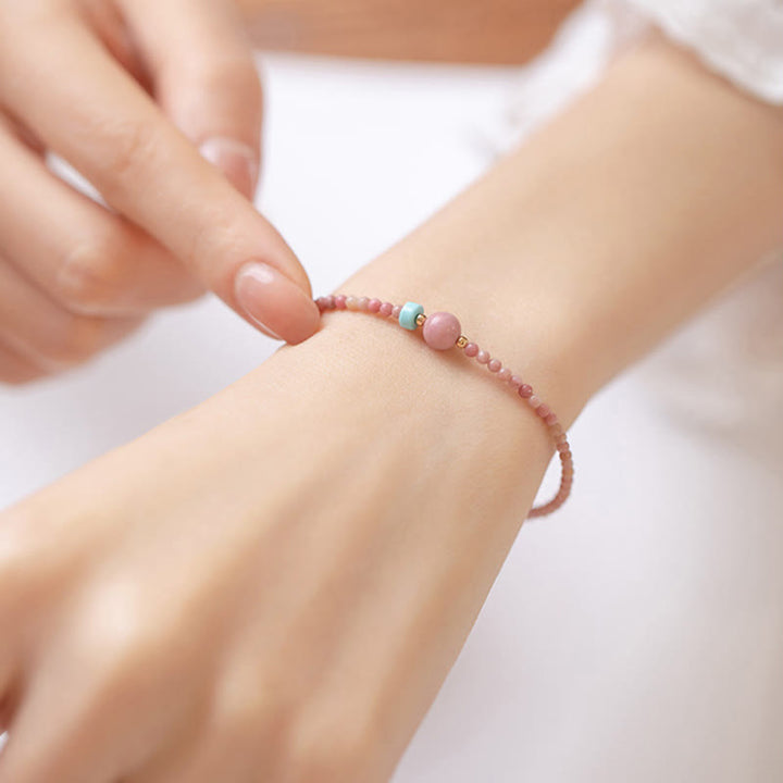 Buddha Stones Armband aus 14-karätig vergoldetem, natürlichem Rhodonit mit Liebesenergie - image 3