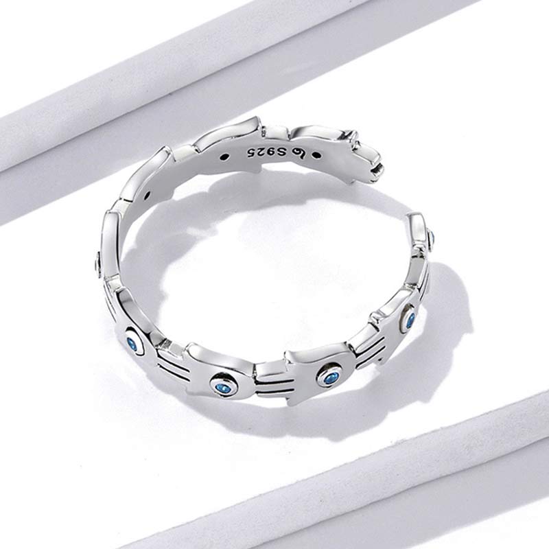 Buddha Stones 925 Sterling Silber Hamsa Symbol Zirkon verstellbarer Ring - image 6