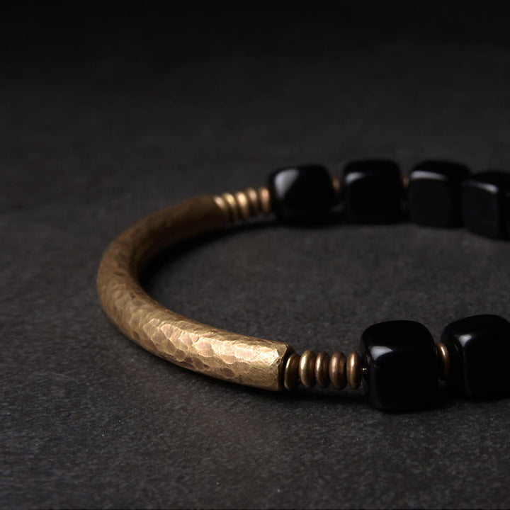 Buddha Stones Schwarzes Obsidian-Kristall-Kupfer-Stärke-Paar-Armband - image 6