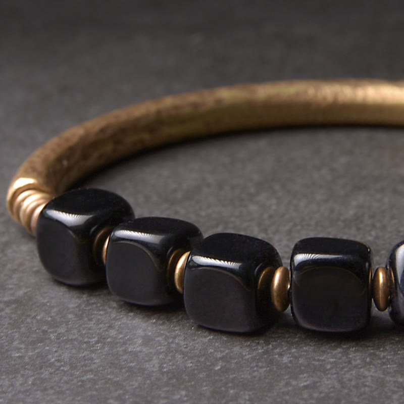 Buddha Stones Schwarzes Obsidian-Kristall-Kupfer-Stärke-Paar-Armband - image 3