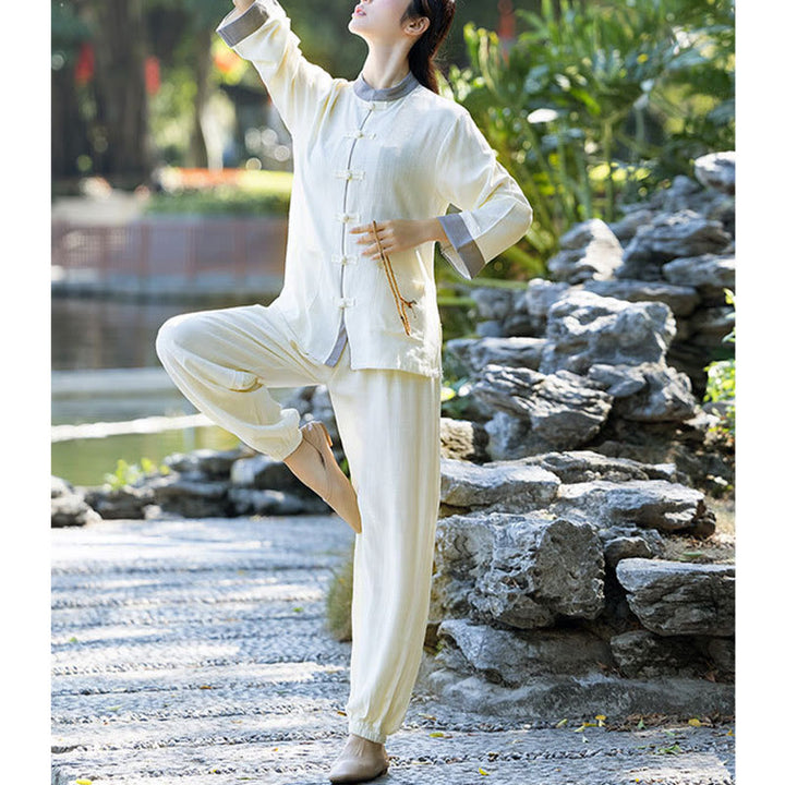 Buddha-Steine, Frosch-Knopf, Meditation, Gebet, spirituelle Zen-Praxis, Tai Chi, Uniform, Kleidung, Damen-Set