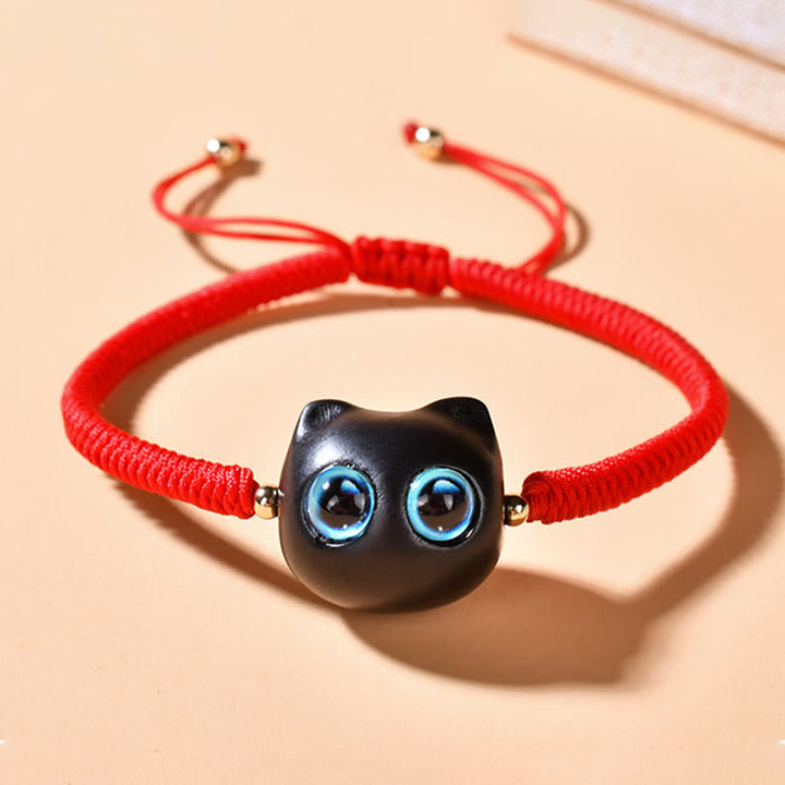 Buddha Stones Ebenholz-Katzenkopf-Muster, geflochtenes Armband mit Friedens-King-Kong-Knoten - image 10