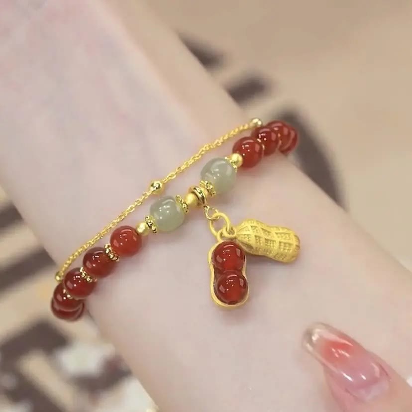 Perlenarmband mit Buddha Stonesn, Jadeblatt, Ginkgo-Tulpe, Erdnuss-Fu-Charakter, Glücksperlen - image 22
