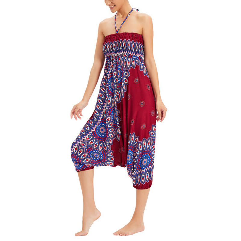 Buddha Stones Zwei Stile Tragen Sonnenblumen Locker Gesmokt Haremshose Overall Hohe Taille Hose