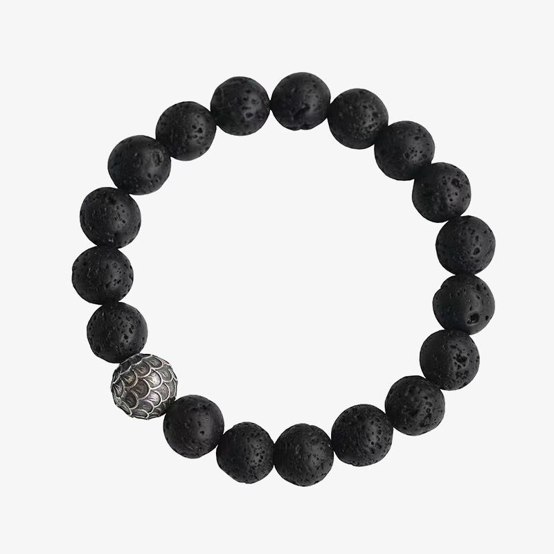 Buddha Stones Heilarmband mit Lavasteinen, Fischschuppen, Perlen