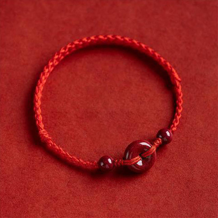 Buddha Stones, handgefertigt, Zinnober-Friedensschnalle, sicheres und gesundes Charm-Segen-Armband, Fußkettchen