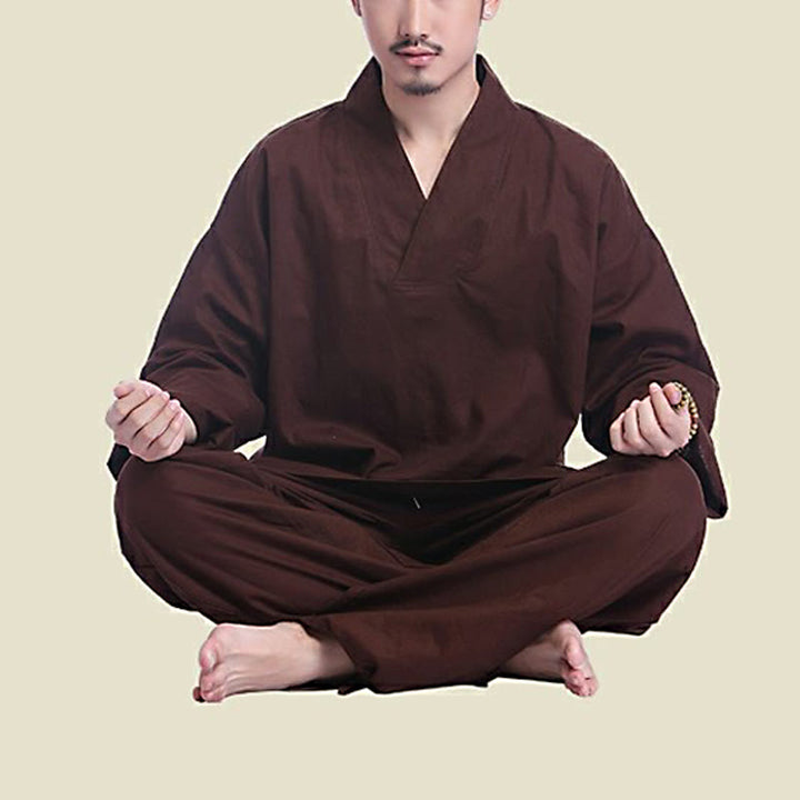 Buddha Stones, Meditation, Gebet, V-Ausschnitt, Design, Baumwollleinen, spirituelle Zen-Praxis, Yoga-Kleidung, Herren-Set - image 1