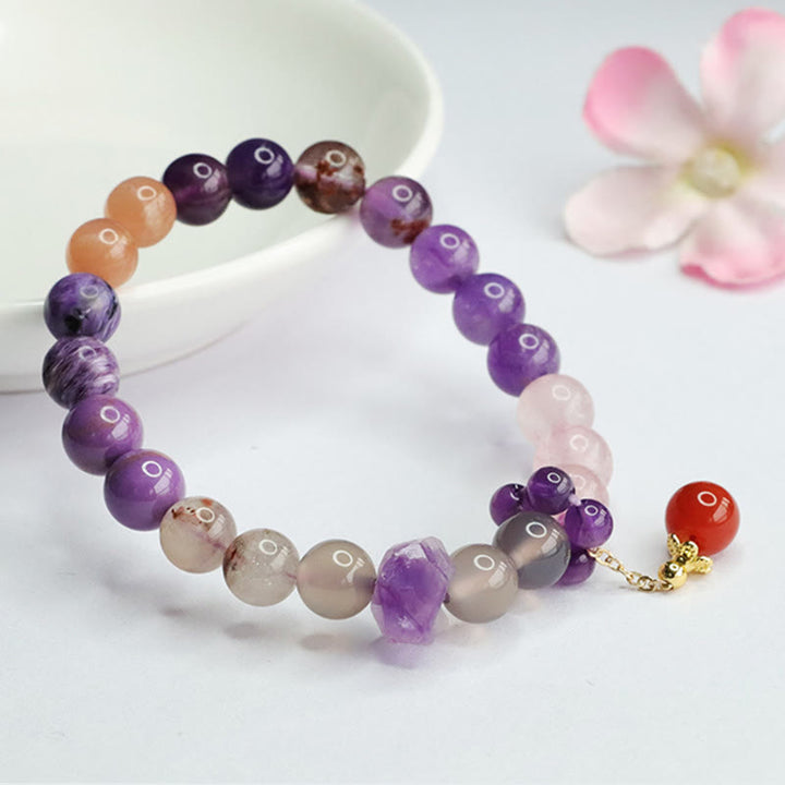 Buddha Stones Natürlicher Amethyst Kristall Innerer Frieden Heilung Perlen Charm Armband