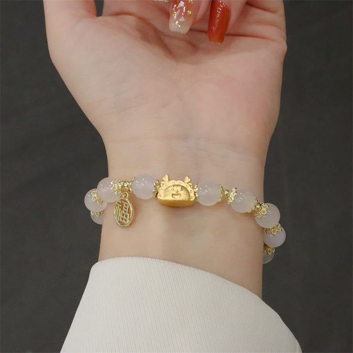 Buddha Stones, Jahr des Drachen, roter Achat, Erdbeerquarz, schwarzer Obsidian, Jade, Granat, Perle, Zinnober, Knödel, Drache, Glück, Fu, Charakter-Armband - image 9