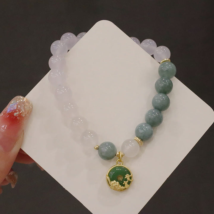 Buddha Stones Weiß Achat-Jade-Lotusblumen-Friedensschnallen-Schutzarmband - image 10