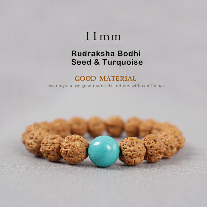 Buddha Stones Tibet Rudraksha Bodhi Seed Dzi Bead Bernstein Türkis Reichtum Armband - 11 mm - Rudraksha Bodhi-Samen & Türkis - image 20