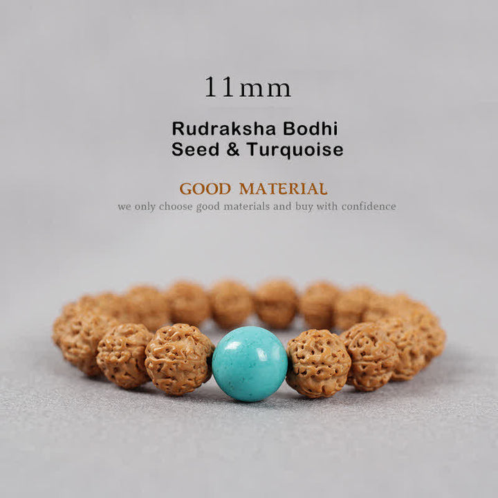 Buddha Stones Tibet Rudraksha Bodhi Seed Dzi Bead Bernstein Türkis Reichtum Armband - 11 mm - Rudraksha Bodhi-Samen & Türkis - image 20