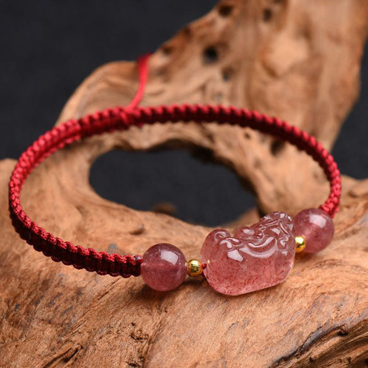 Buddha Stones Natürliches Erdbeerquarz PiXiu Lucky Red String Armband