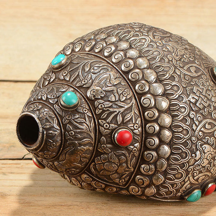 Tibetische handgefertigte natürliche Shankha-Gravur mit acht glückverheißenden Symbolen, Muschelschale, glückliche Heimdekoration - image 5