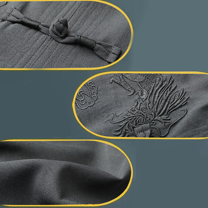 Buddha Stones Tang Anzug Hanfu Chinesischer Drache Traditionelle Kung Fu Uniform Kurzarm Tops und Hosen Kleidung Herren Set - image 14