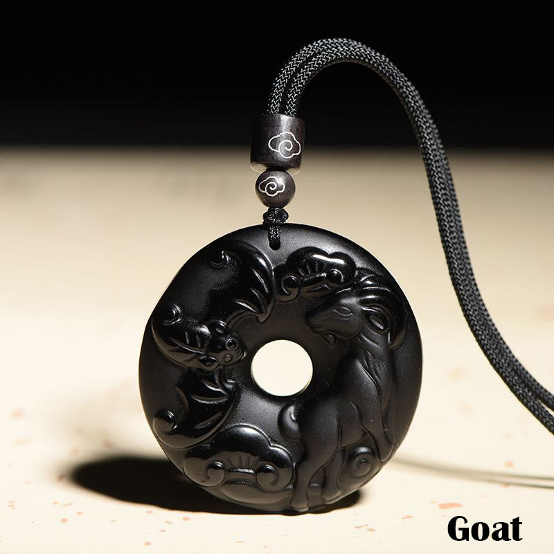 Buddha Stones, chinesisches Sternzeichen, natürlicher schwarzer Obsidian, Friedensschnalle, Stärke-Halsketten-Anhänger - Ziege - image 19