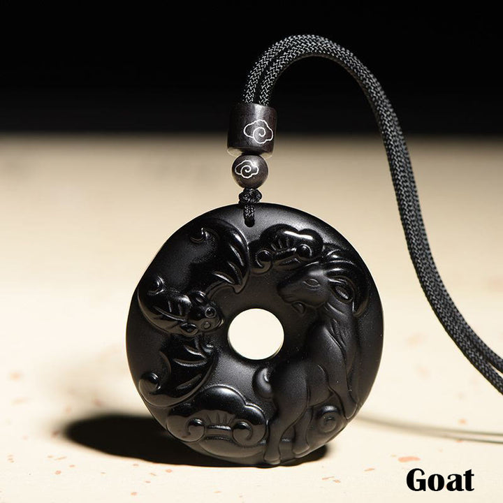 Buddha Stones, chinesisches Sternzeichen, natürlicher schwarzer Obsidian, Friedensschnalle, Stärke-Halsketten-Anhänger - Ziege - image 19